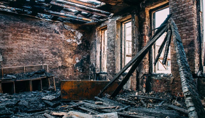 fire damaged house